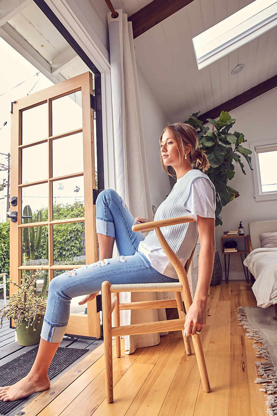 High Rise Destructed Skinny Jeans