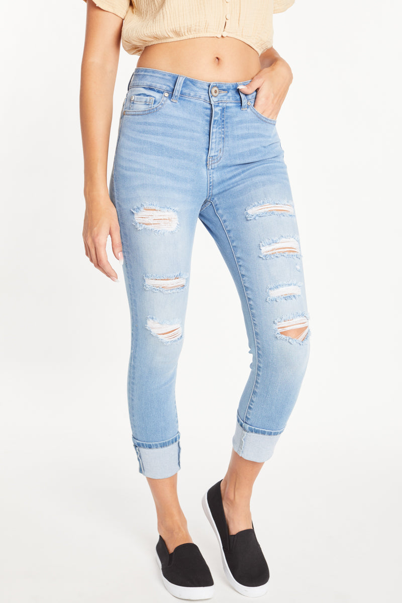 High Rise Destructed Skinny Jeans