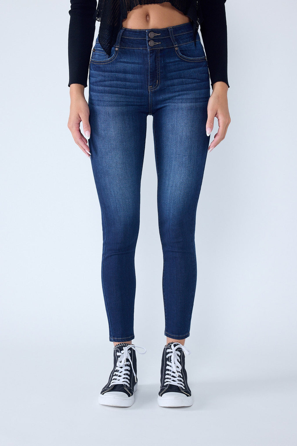 Double Waist High Rise Ankle Skinny Jeans