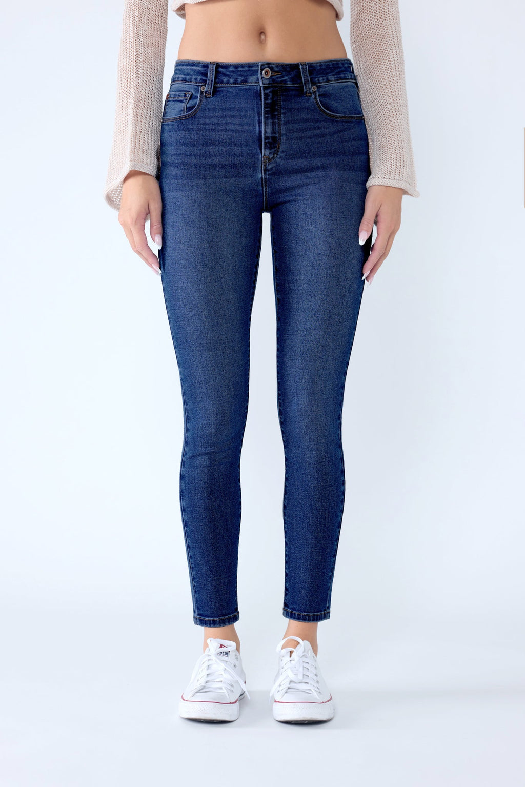 Classic High Rise Skinny Jeans with Hand Sanding