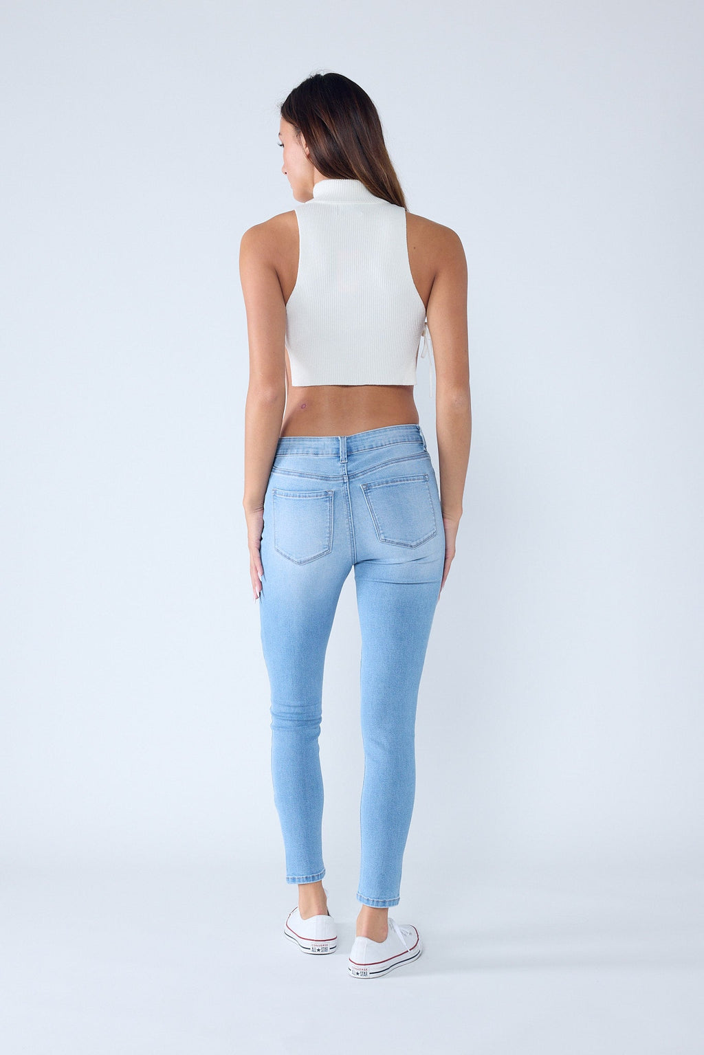 Classic High Rise Skinny Jeans with Hand Sanding