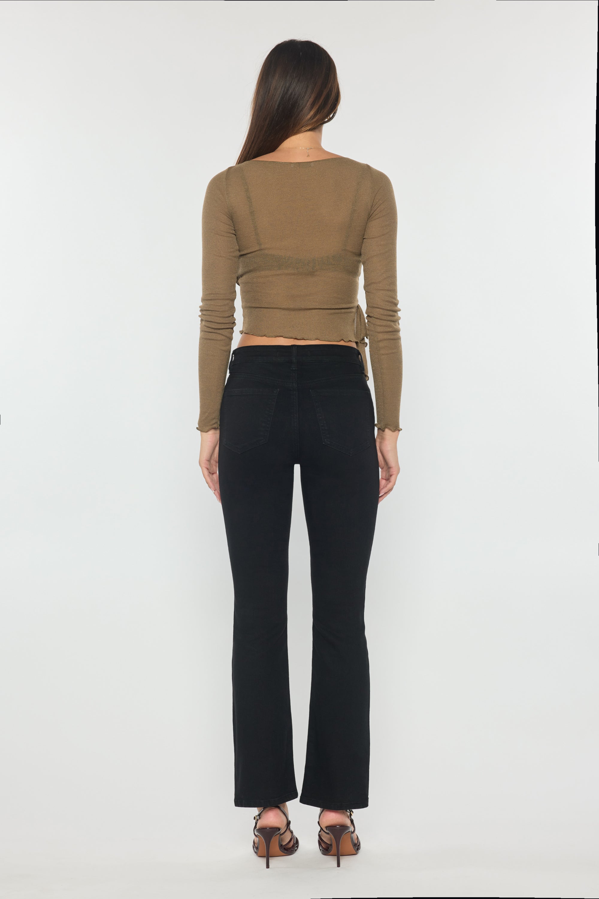Black High Rise Slim Bootcut Jeans With Gentle Wash