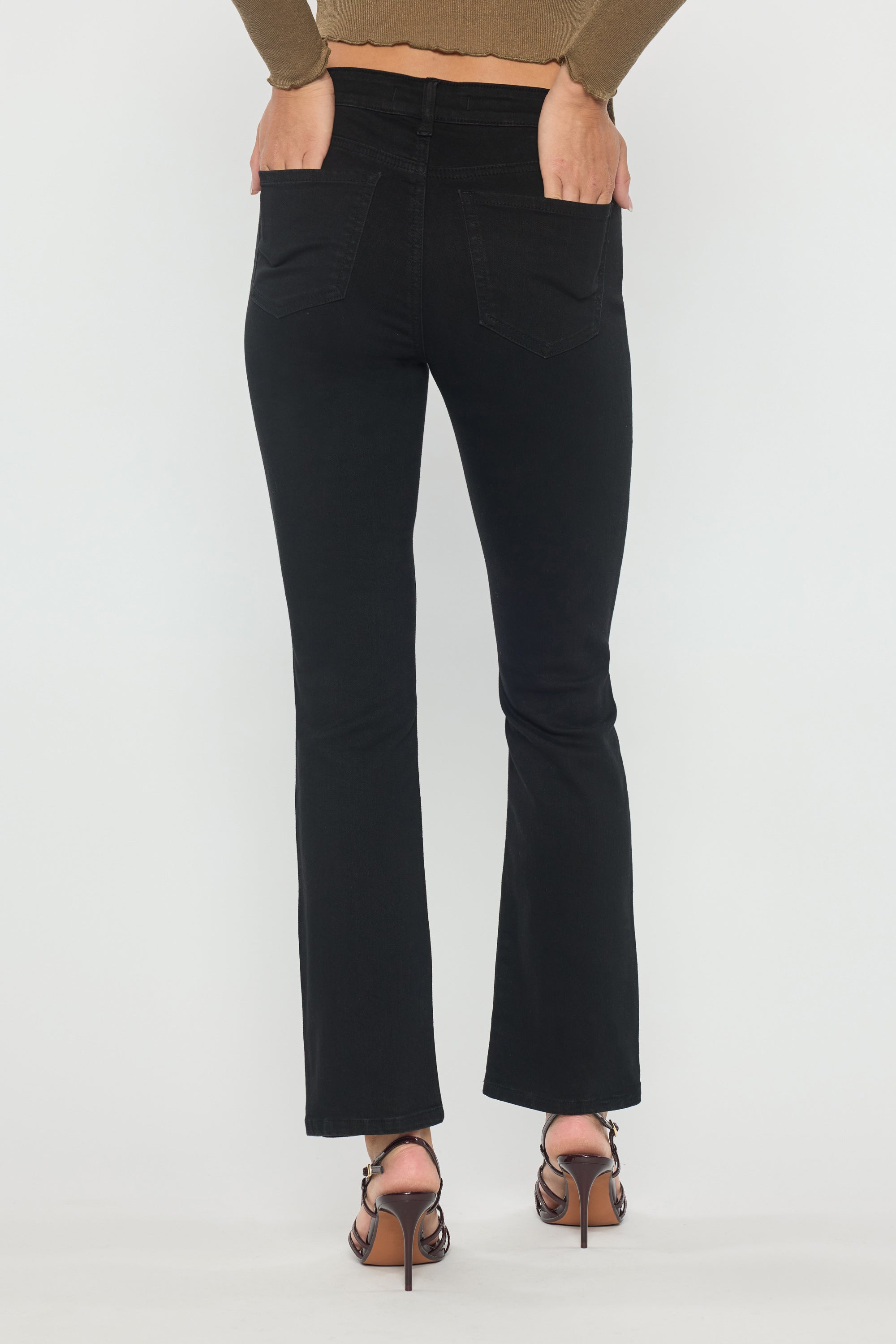 Black High Rise Slim Bootcut Jeans With Gentle Wash