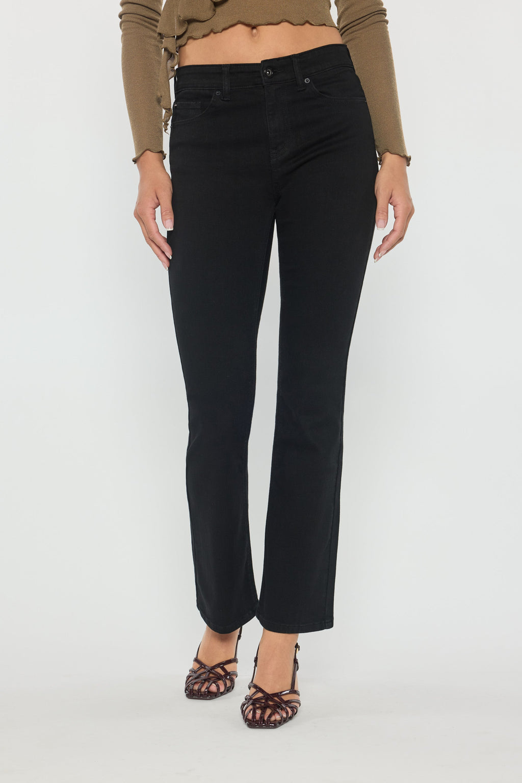 Black High Rise Slim Bootcut Jeans With Gentle Wash