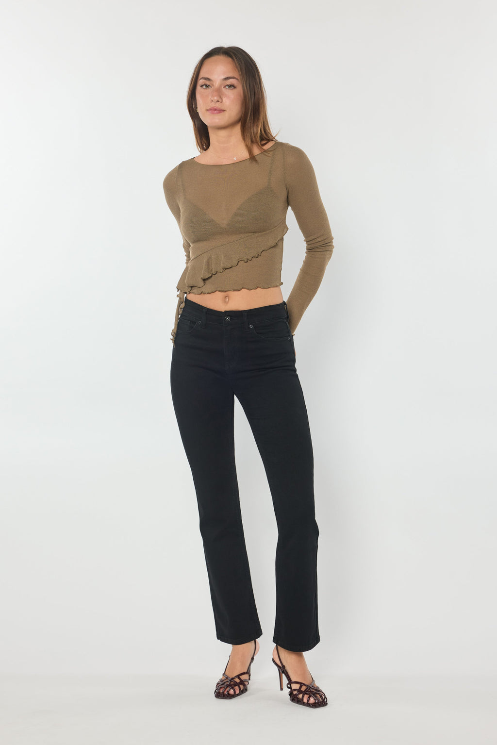Black High Rise Slim Bootcut Jeans With Gentle Wash