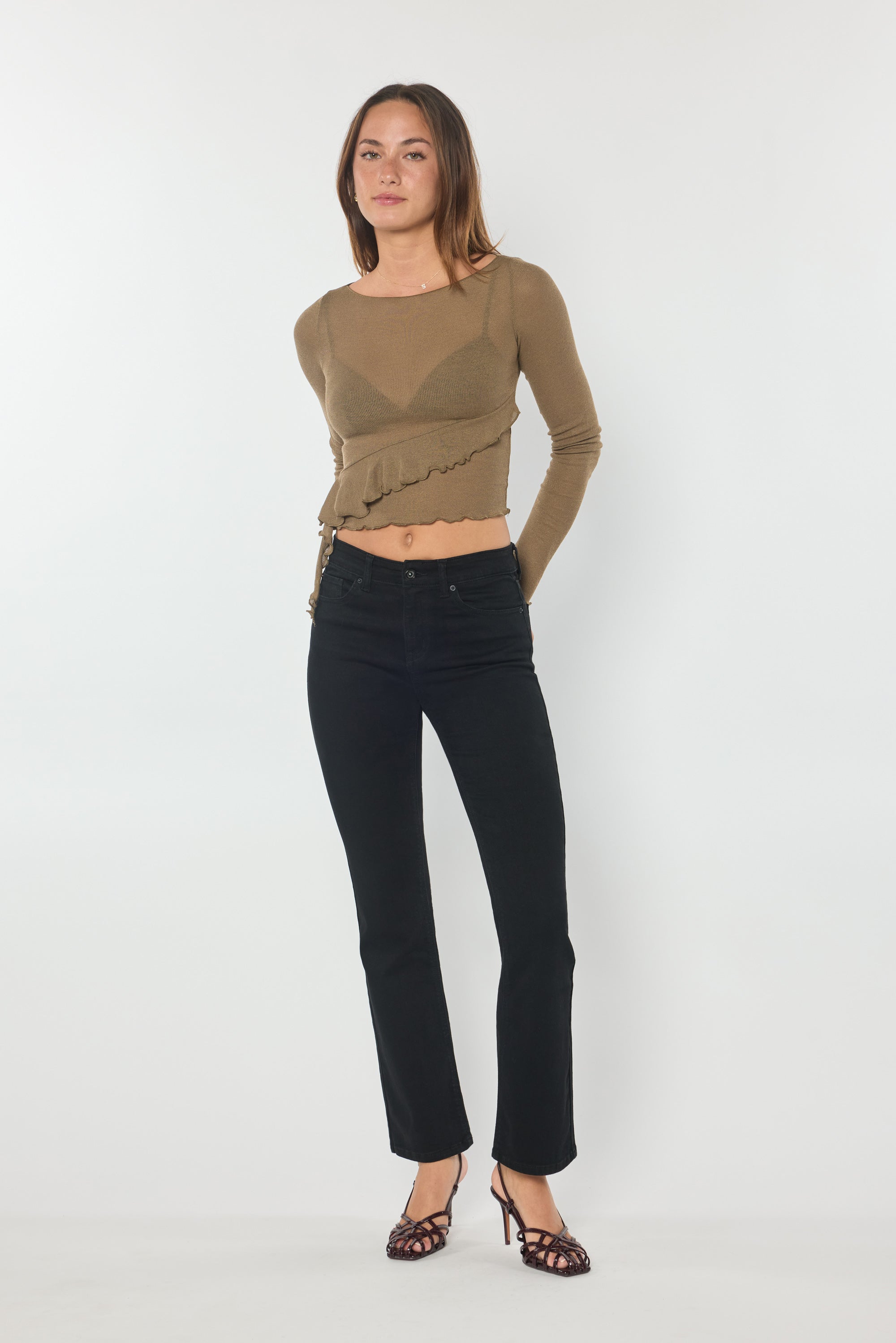 Black High Rise Slim Bootcut Jeans With Gentle Wash