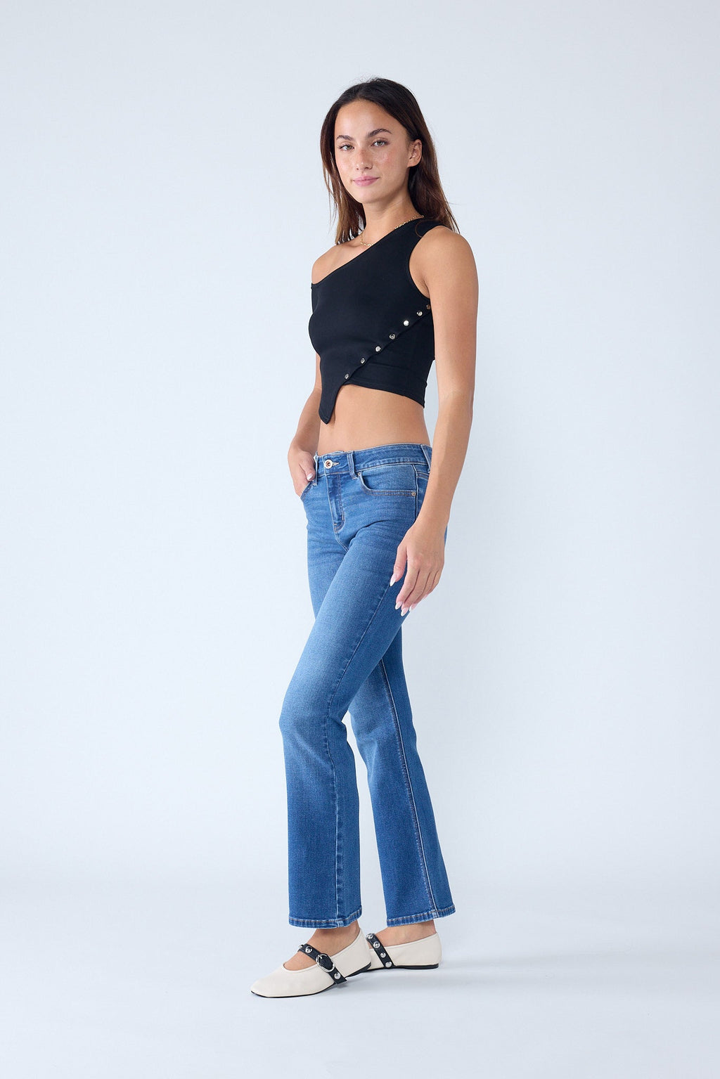 High Rise Slim Bootcut Jeans With Gentle Wash