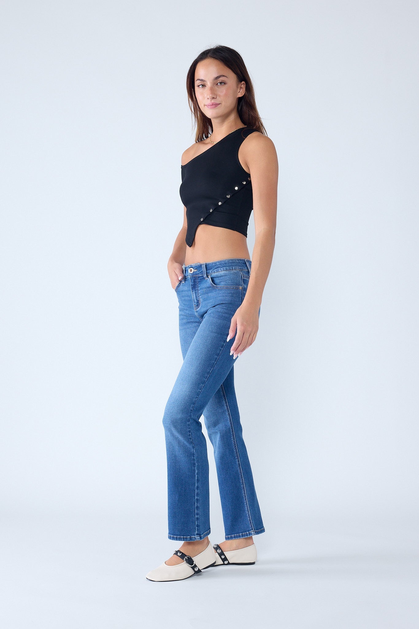 High Rise Slim Bootcut Jeans With Gentle Wash