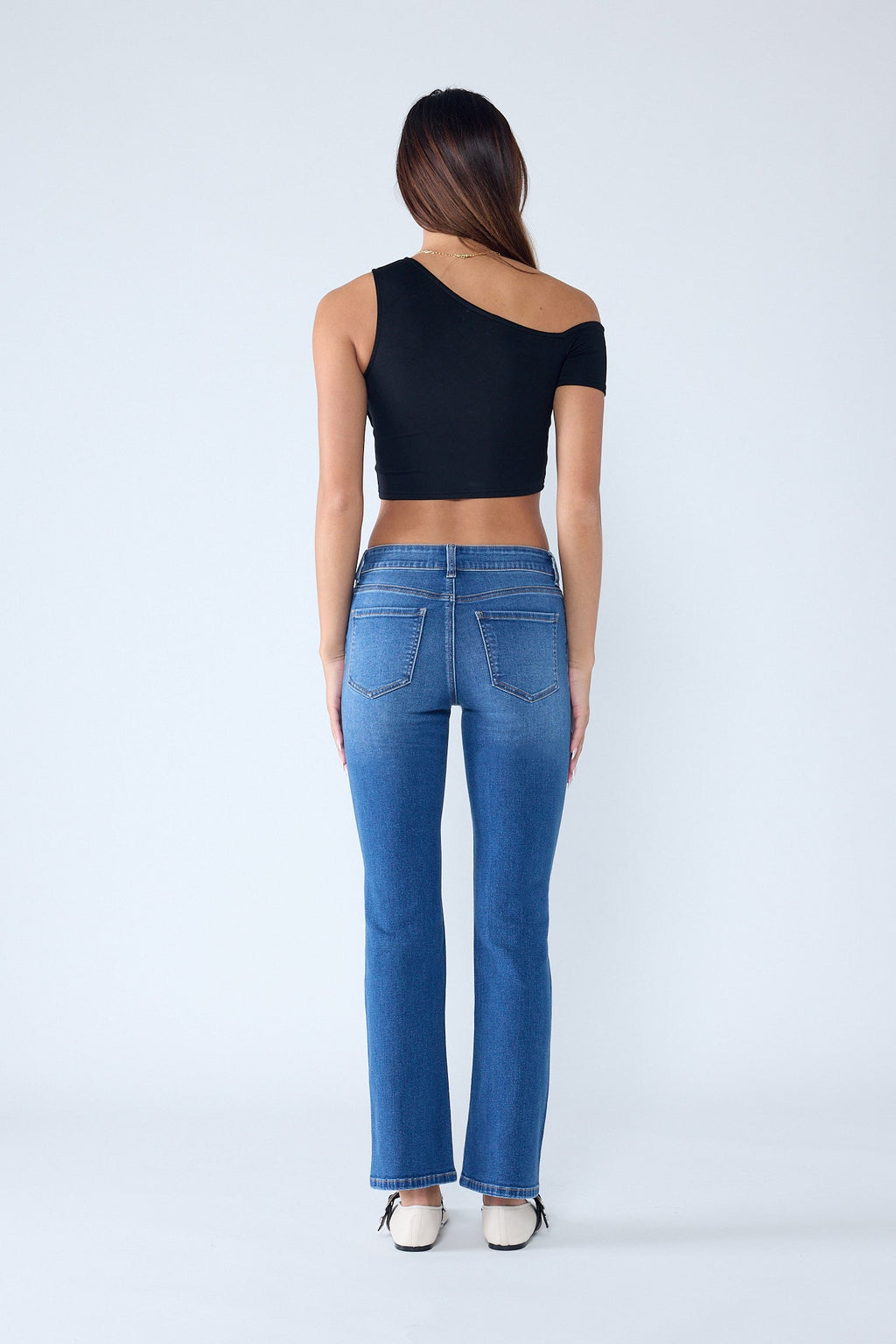 High Rise Slim Bootcut Jeans With Gentle Wash