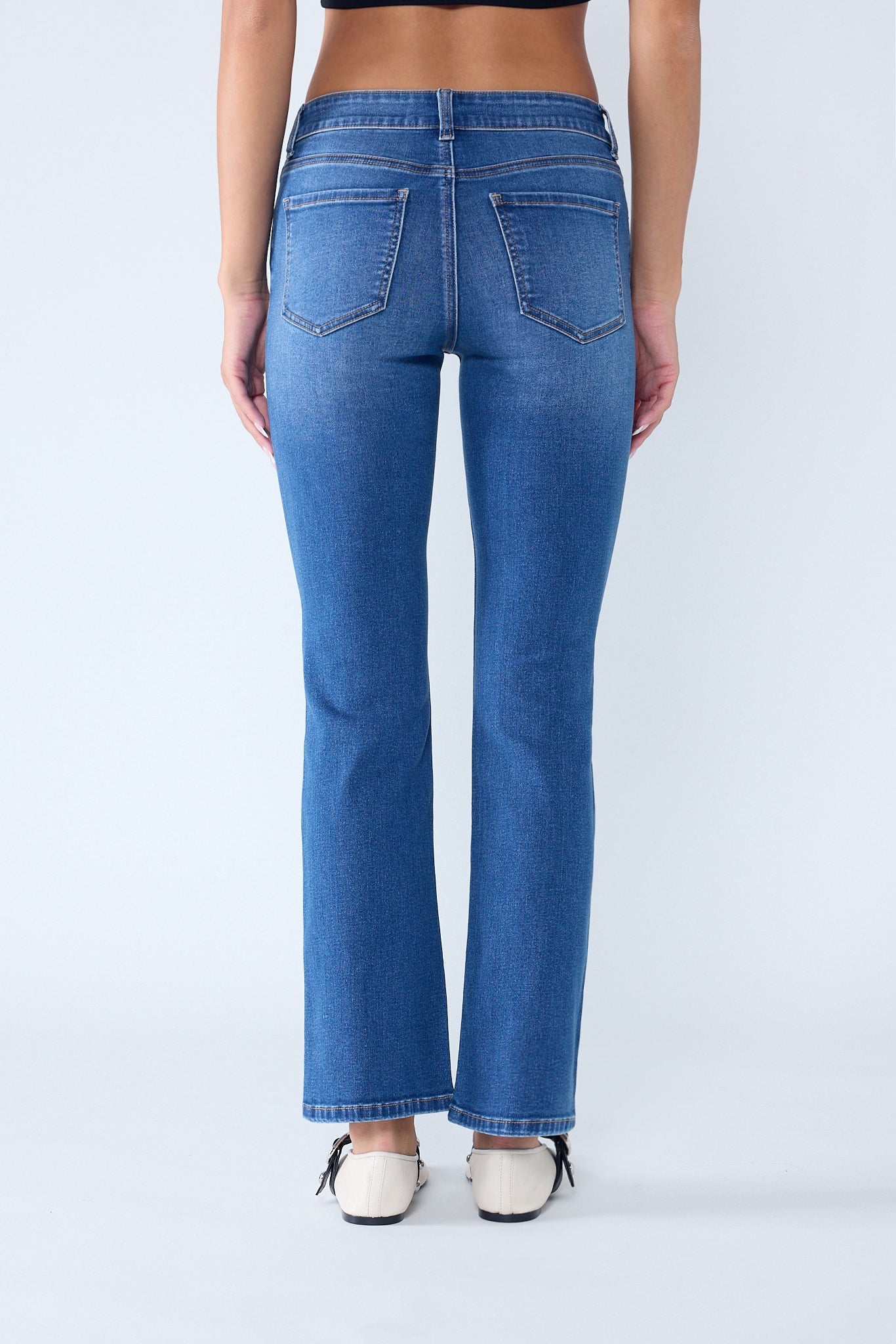 High Rise Slim Bootcut Jeans With Gentle Wash