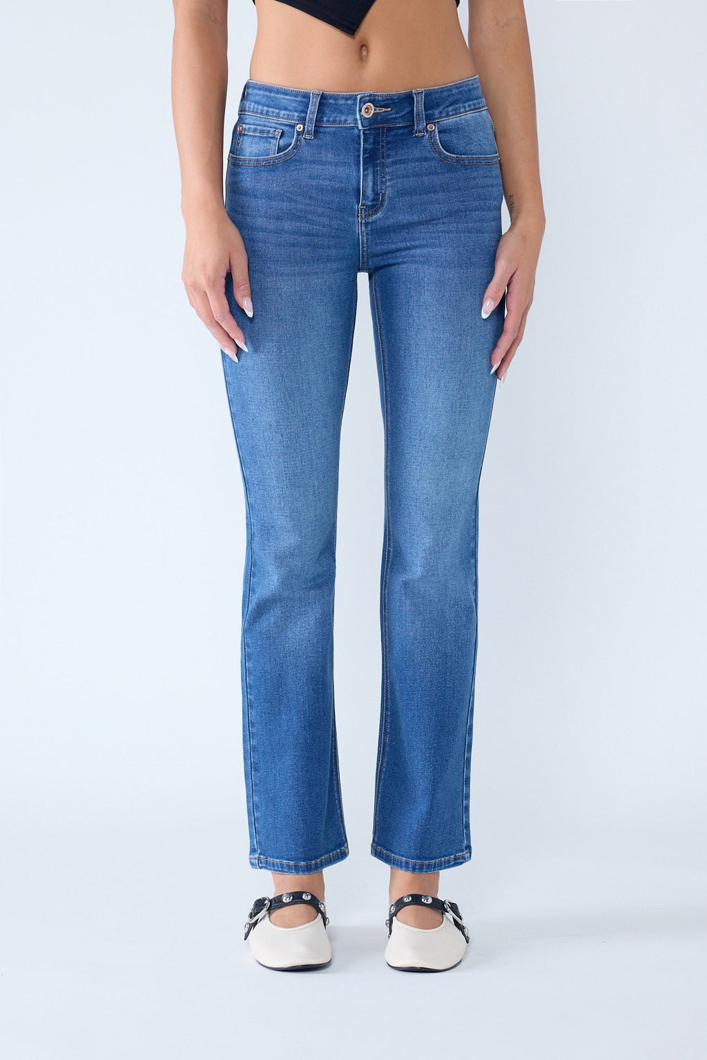 High Rise Slim Bootcut Jeans With Gentle Wash