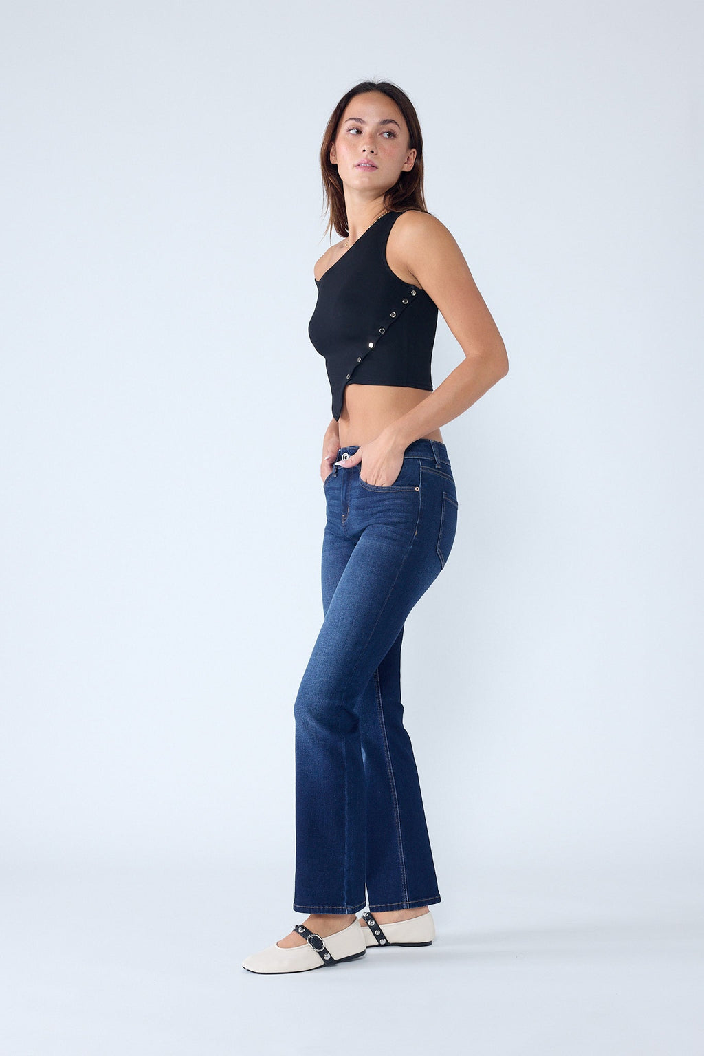 High Rise Slim Bootcut Jeans With Gentle Wash
