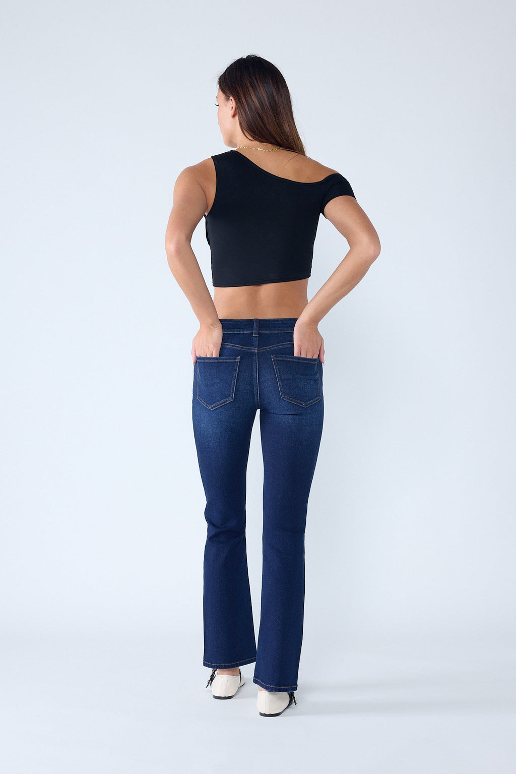 High Rise Slim Bootcut Jeans With Gentle Wash