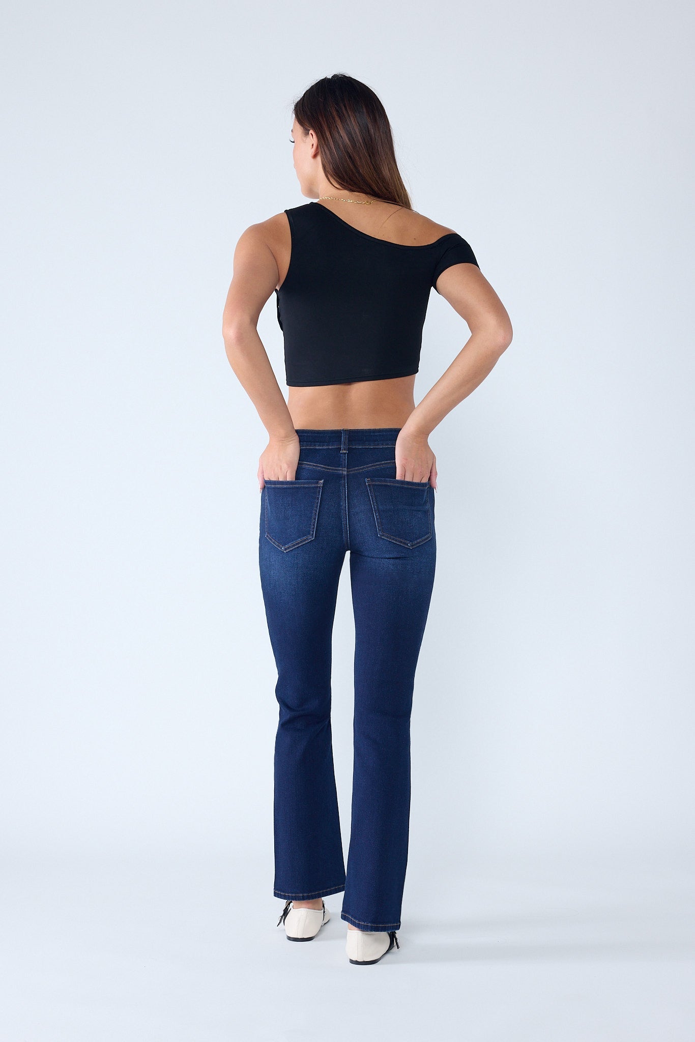 High Rise Slim Bootcut Jeans With Gentle Wash