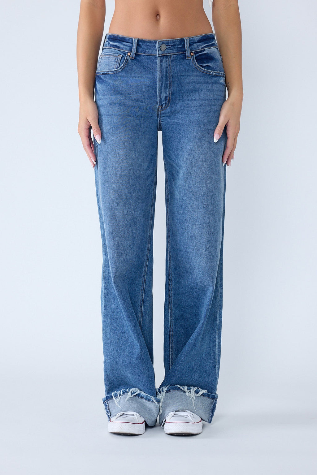 Low Rise Baggy Cuffed Wide Leg Jeans