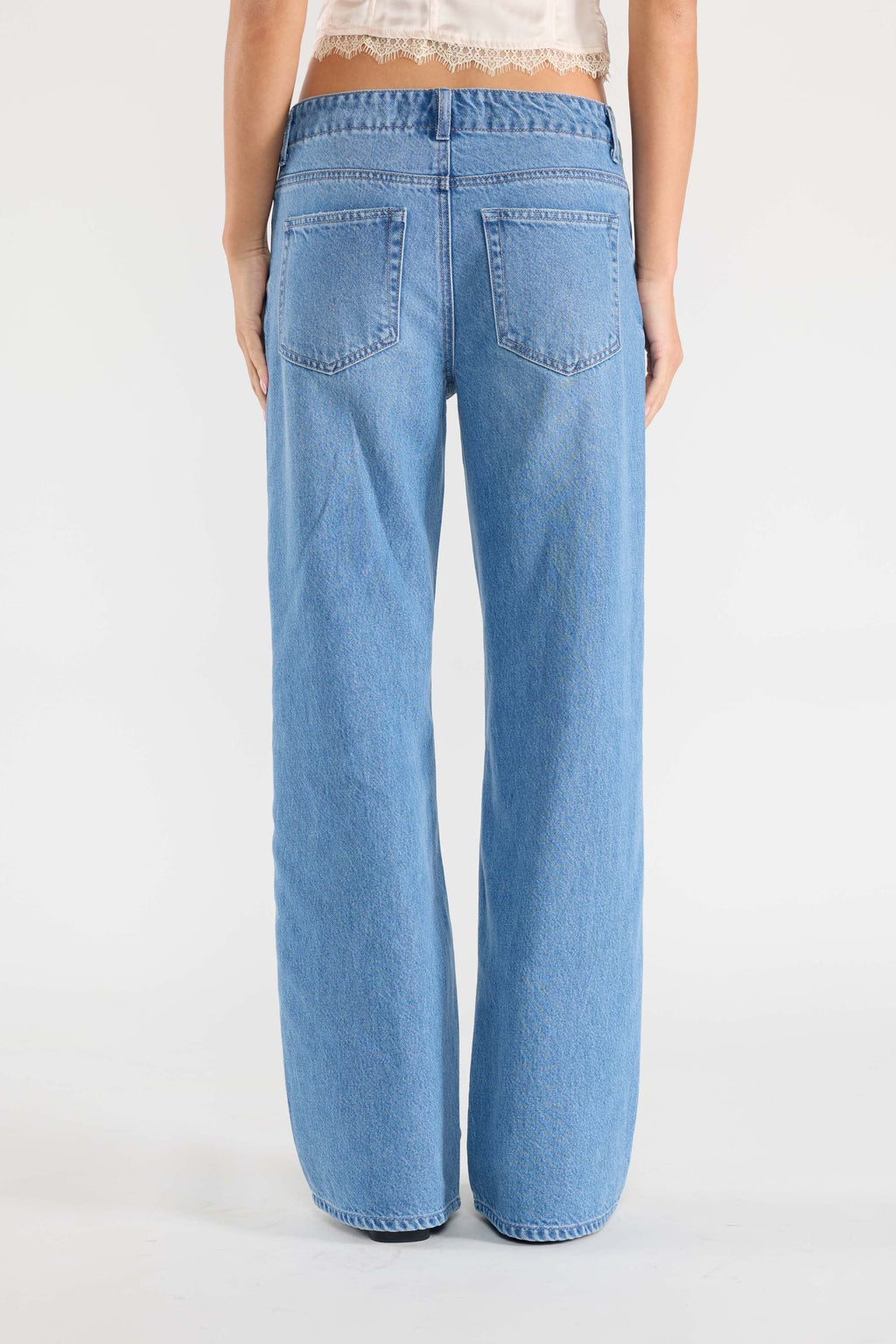 Baggy Wide Leg Jeans with Waist Band String