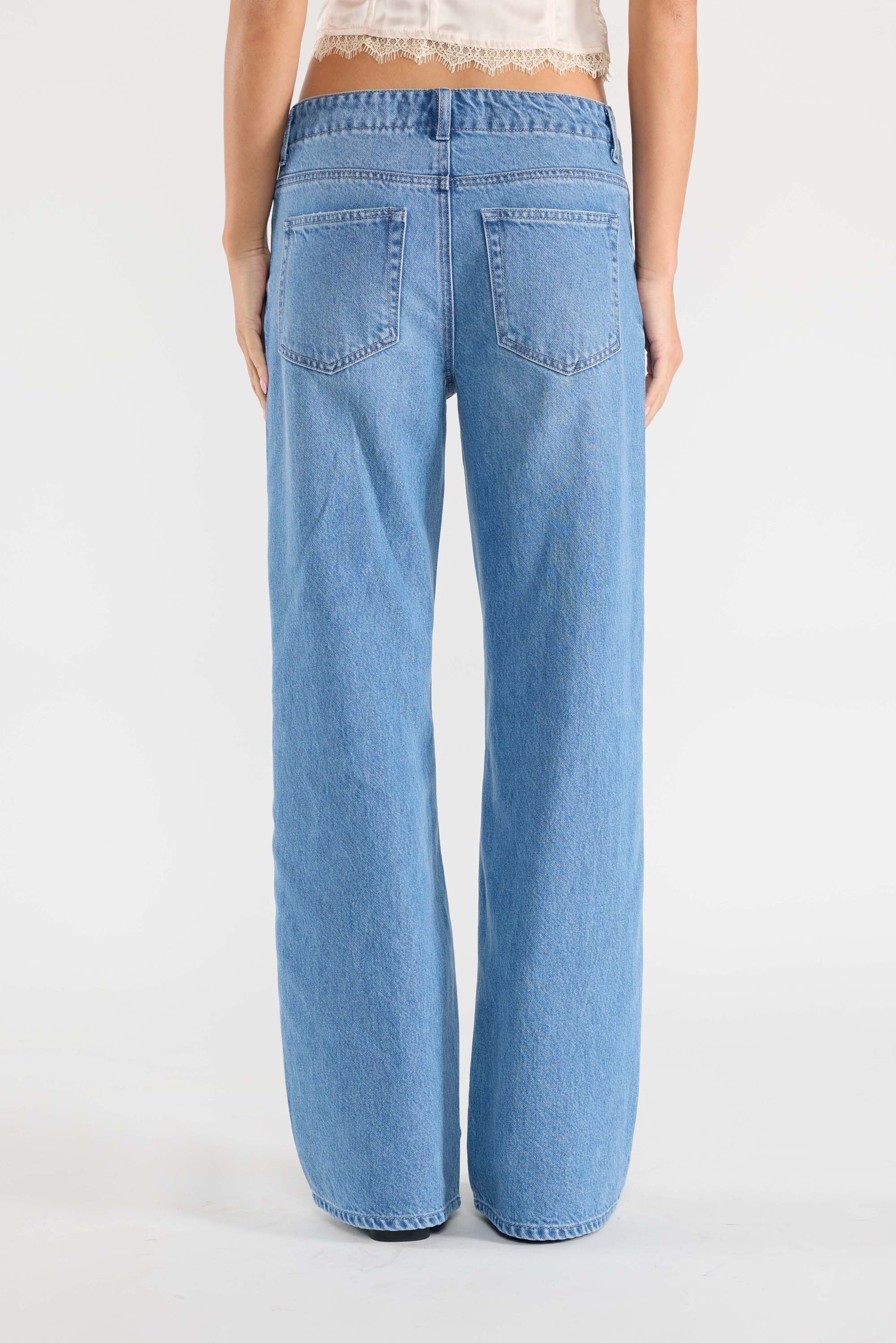 Baggy Wide Leg Jeans with Waist Band String