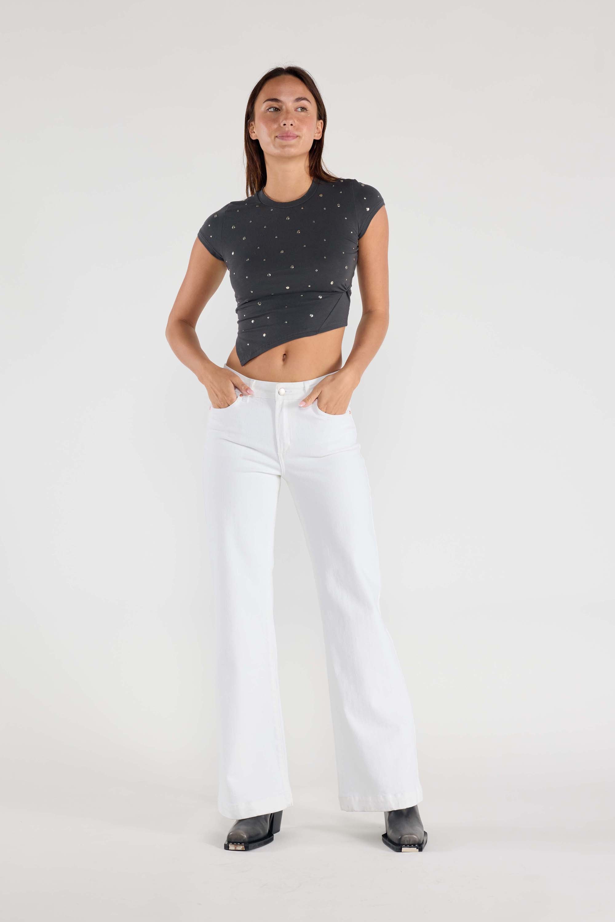 32.5 Inseam Basic White Wide Jeans