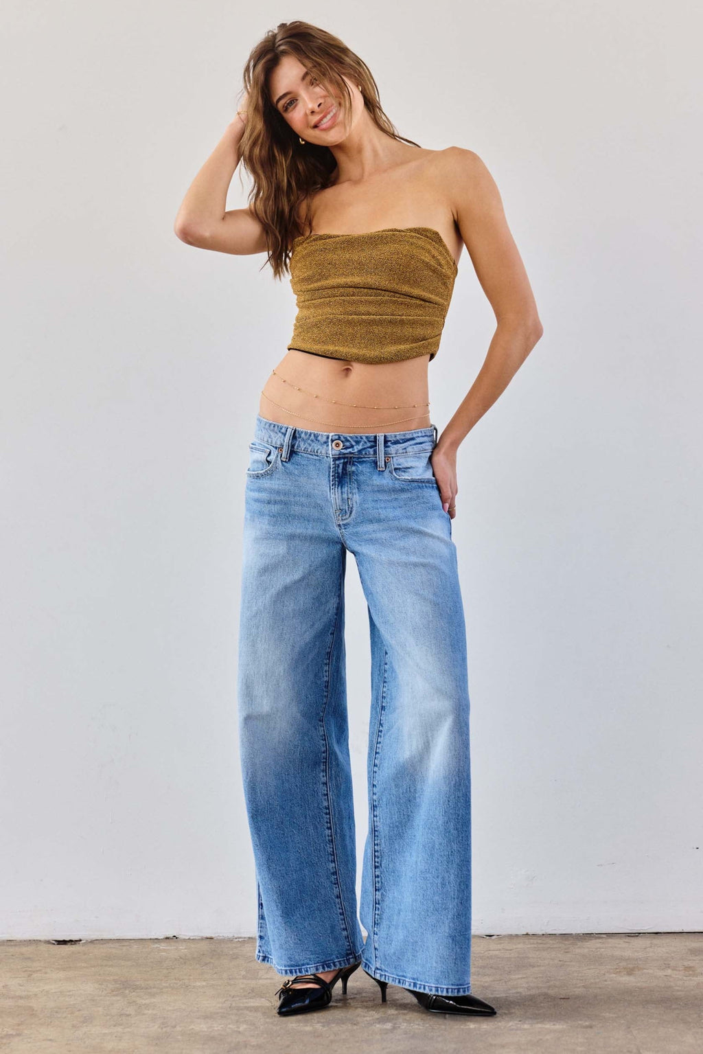 Low Waist Stone wash Baggy Wide Leg Jeans