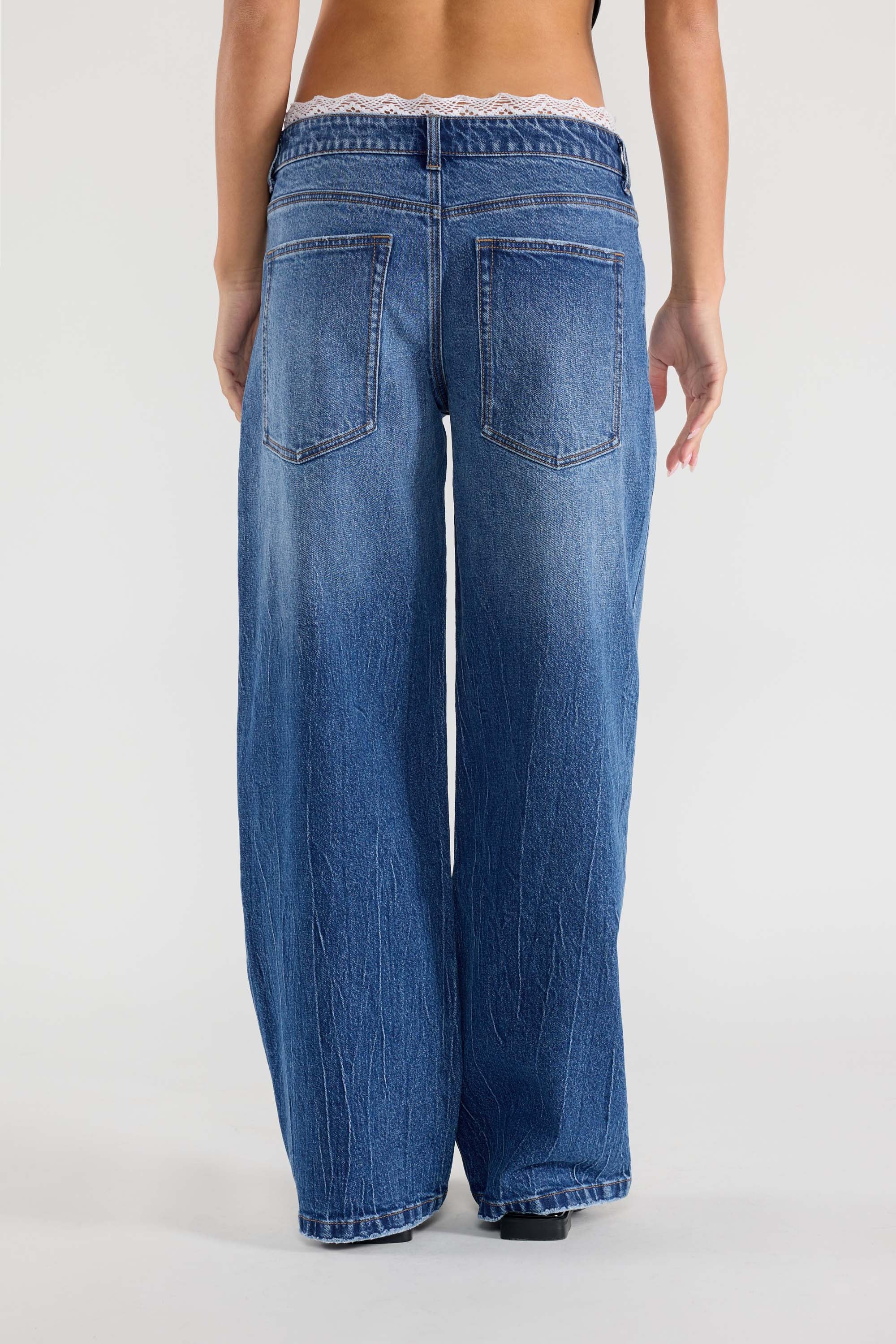 Low Waist Baggy Wide with Waist Band Lace Detail