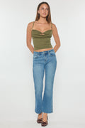 High Rise Relaxed Crop Bootcut Jeans with Side Cut-out hole Detail