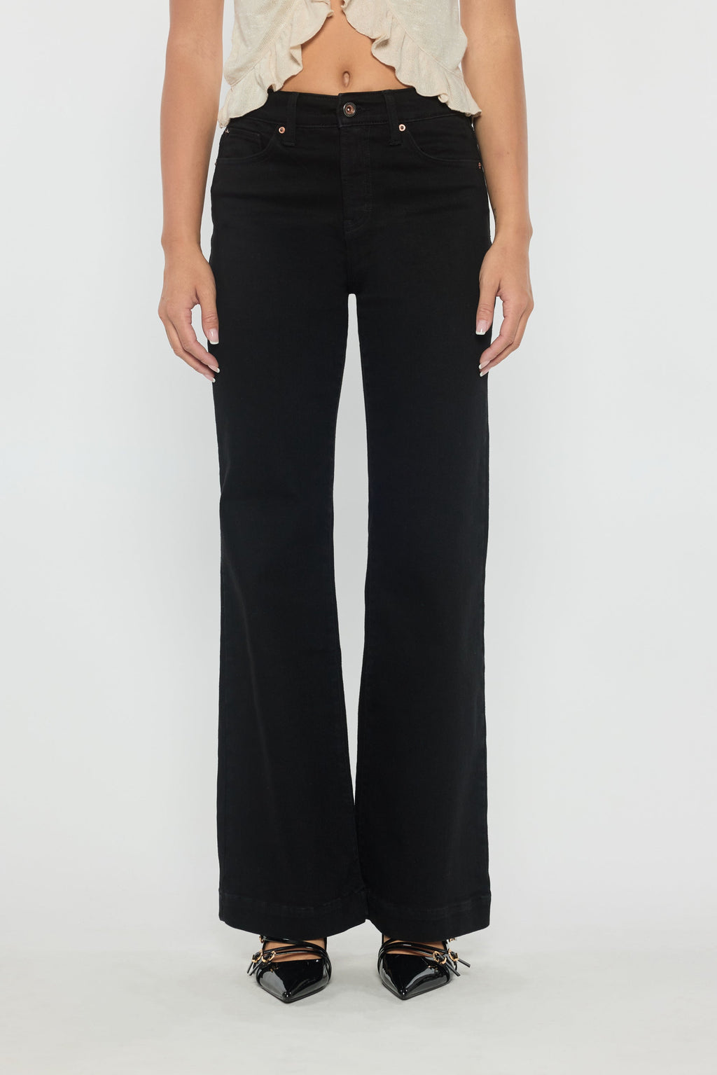 High Rise Wide Leg Jeans With Heavy Weight Premium Black Fabric