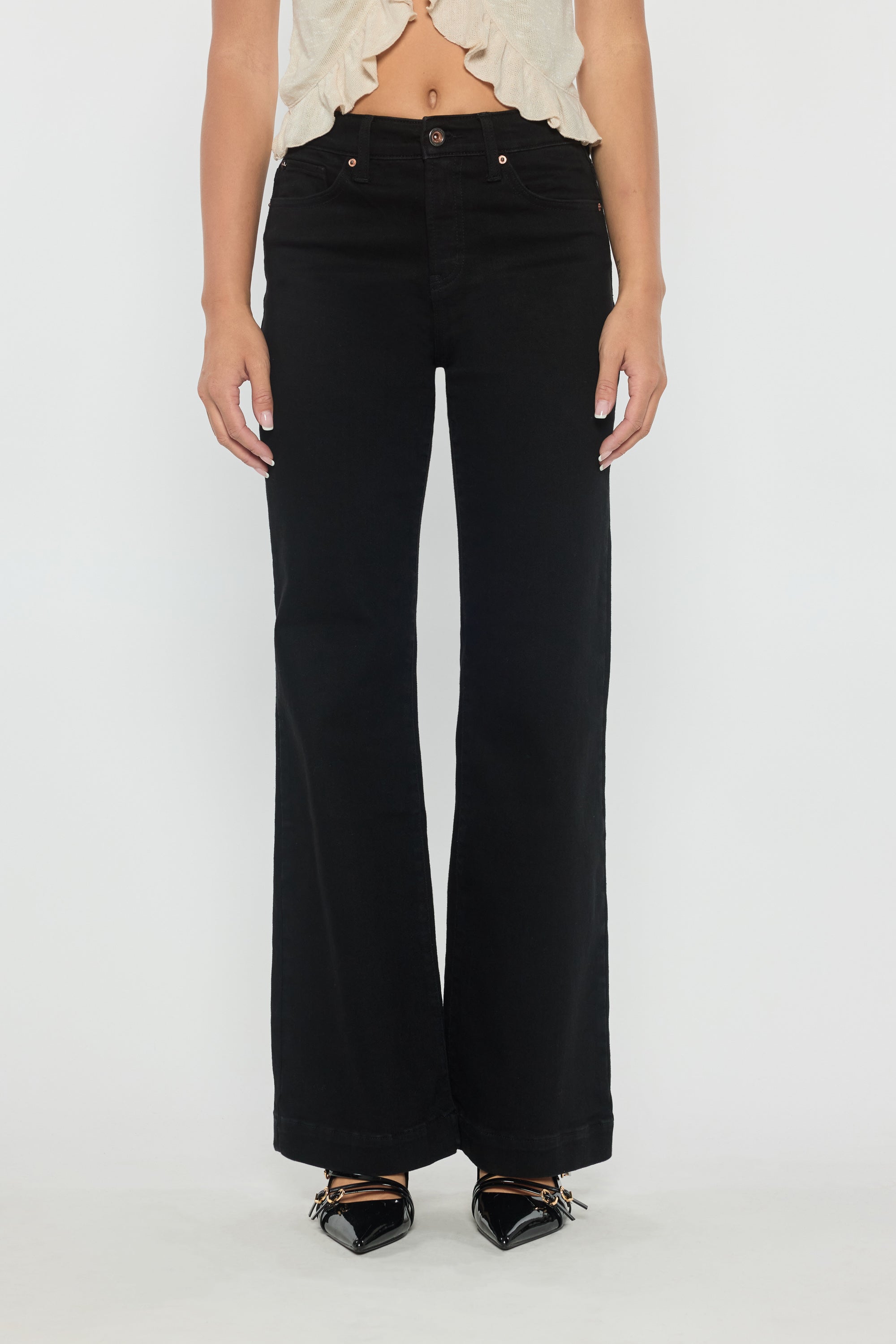 High Rise Wide Leg Jeans With Heavy Weight Premium Black Fabric