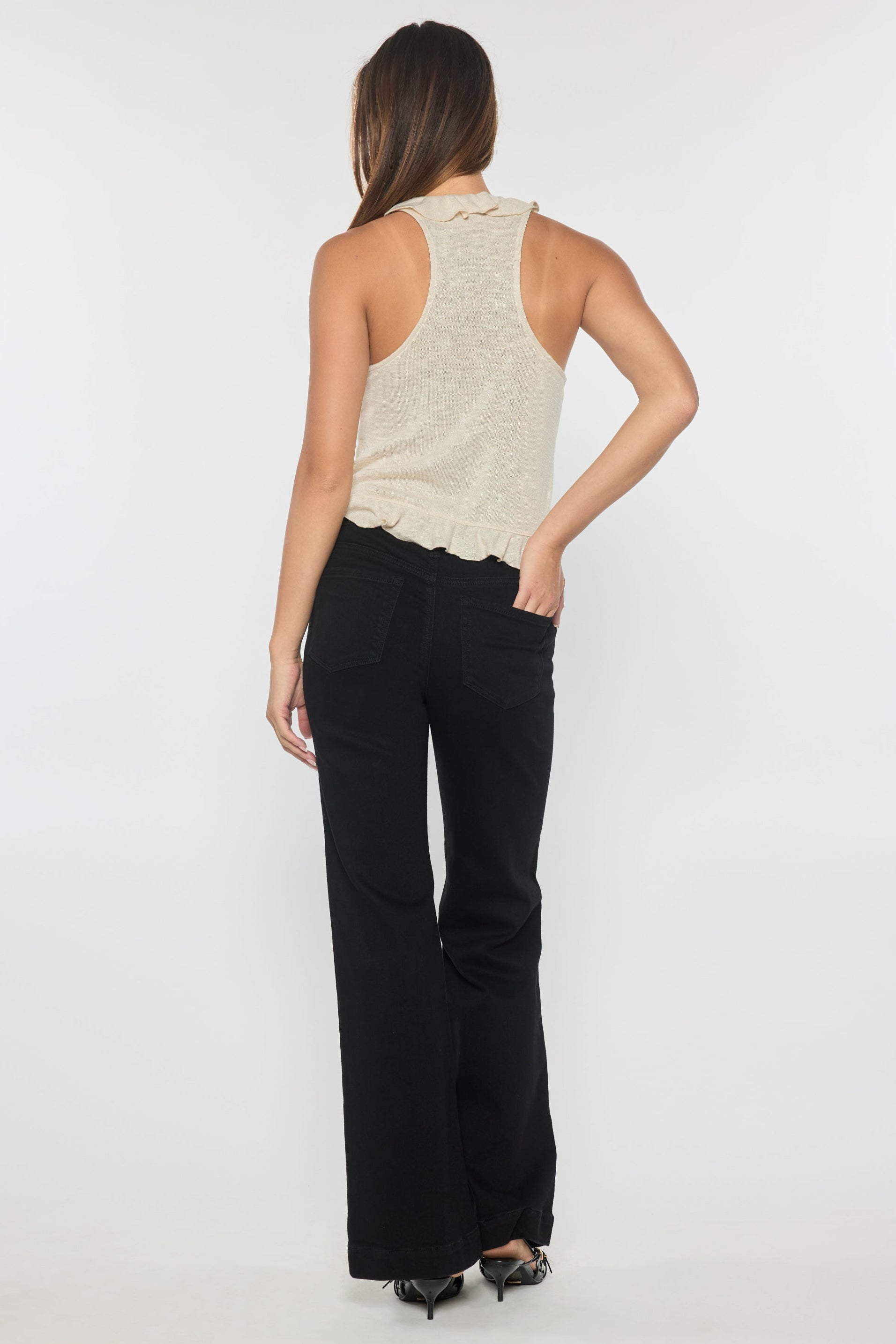 High Rise Wide Leg Jeans With Heavy Weight Premium Black Fabric