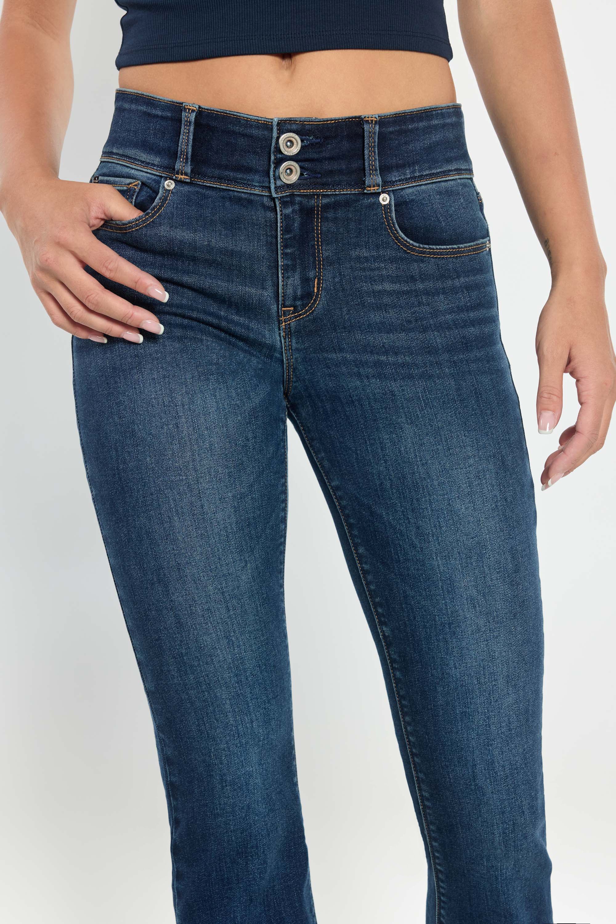 High Rise Two Button Bootcut Jeans