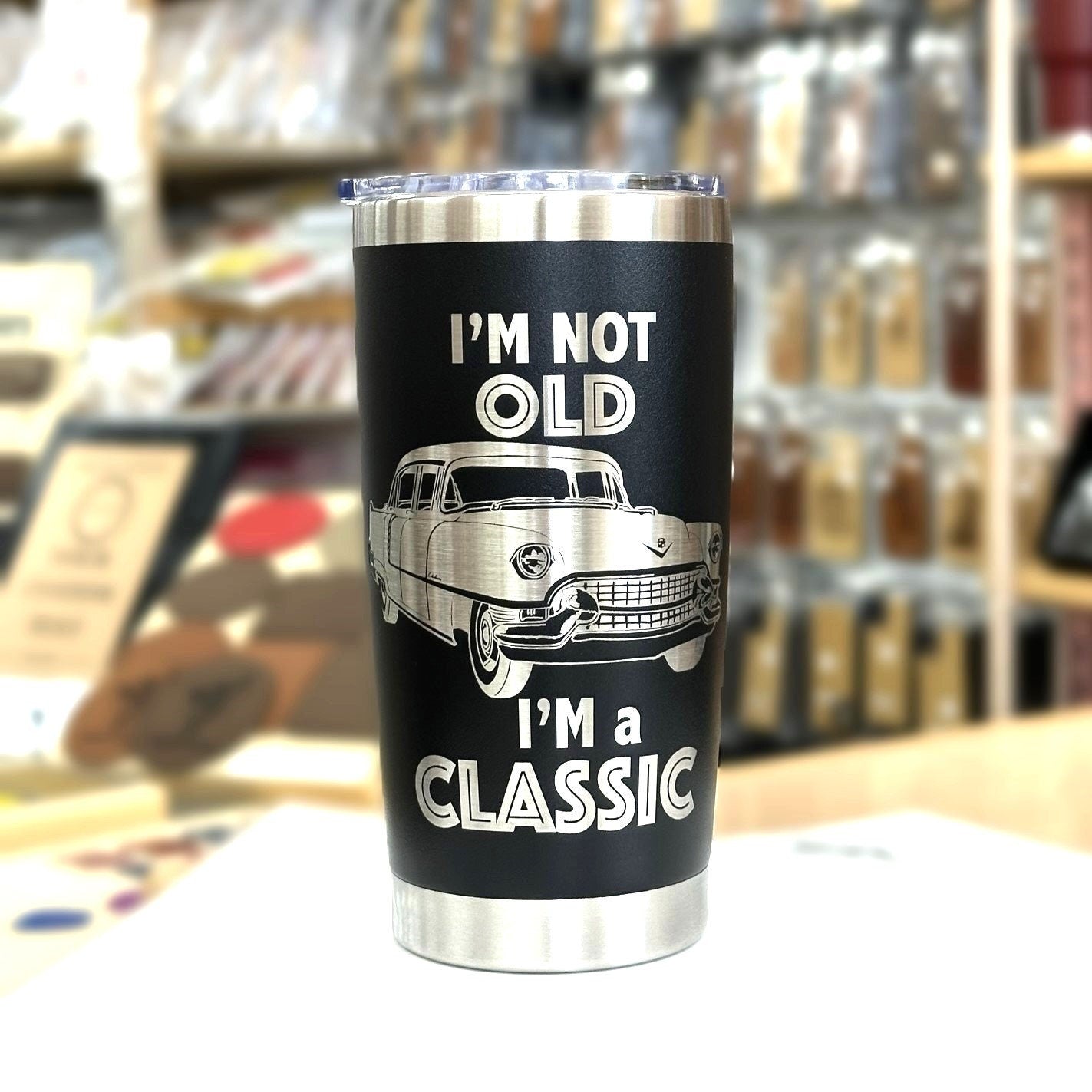 Classic Car Engraved Tumbler – “I'm Not Old, I'm Classic”