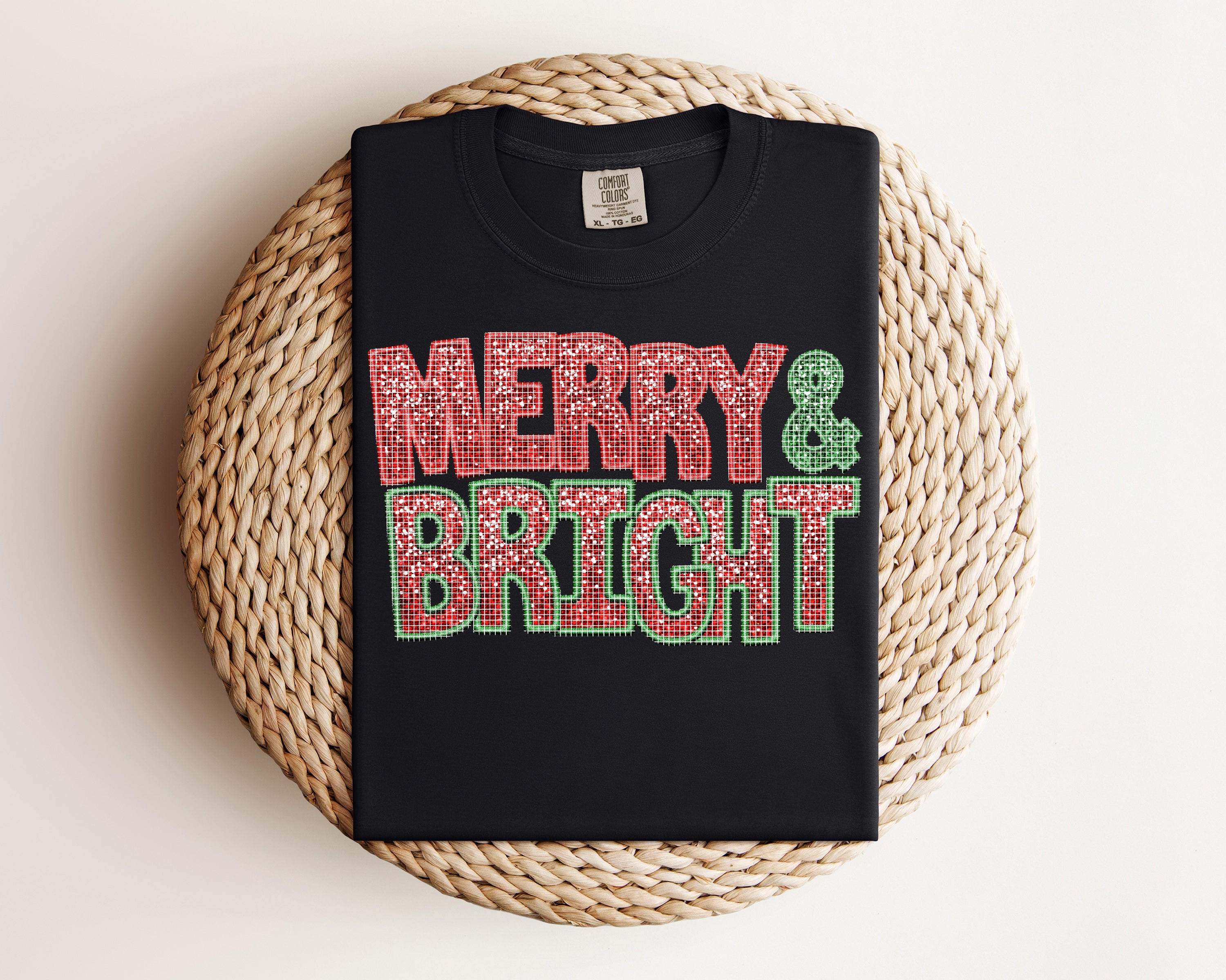 Merry & Bright Faux Glitter Graphic Tee