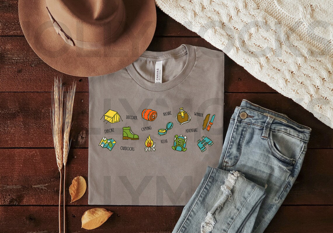 Camping Icons Graphic Tee