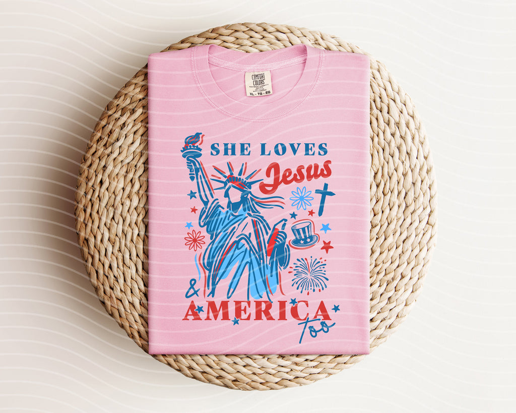 She Loves Jesus and America Too Graphic Tee