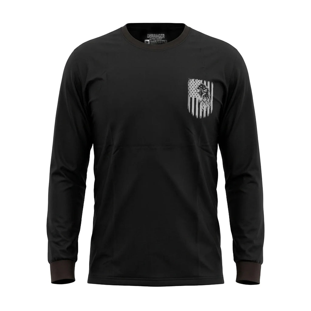 Men's Black Long Sleeve T-Shirt with American Eagle & Flag Print