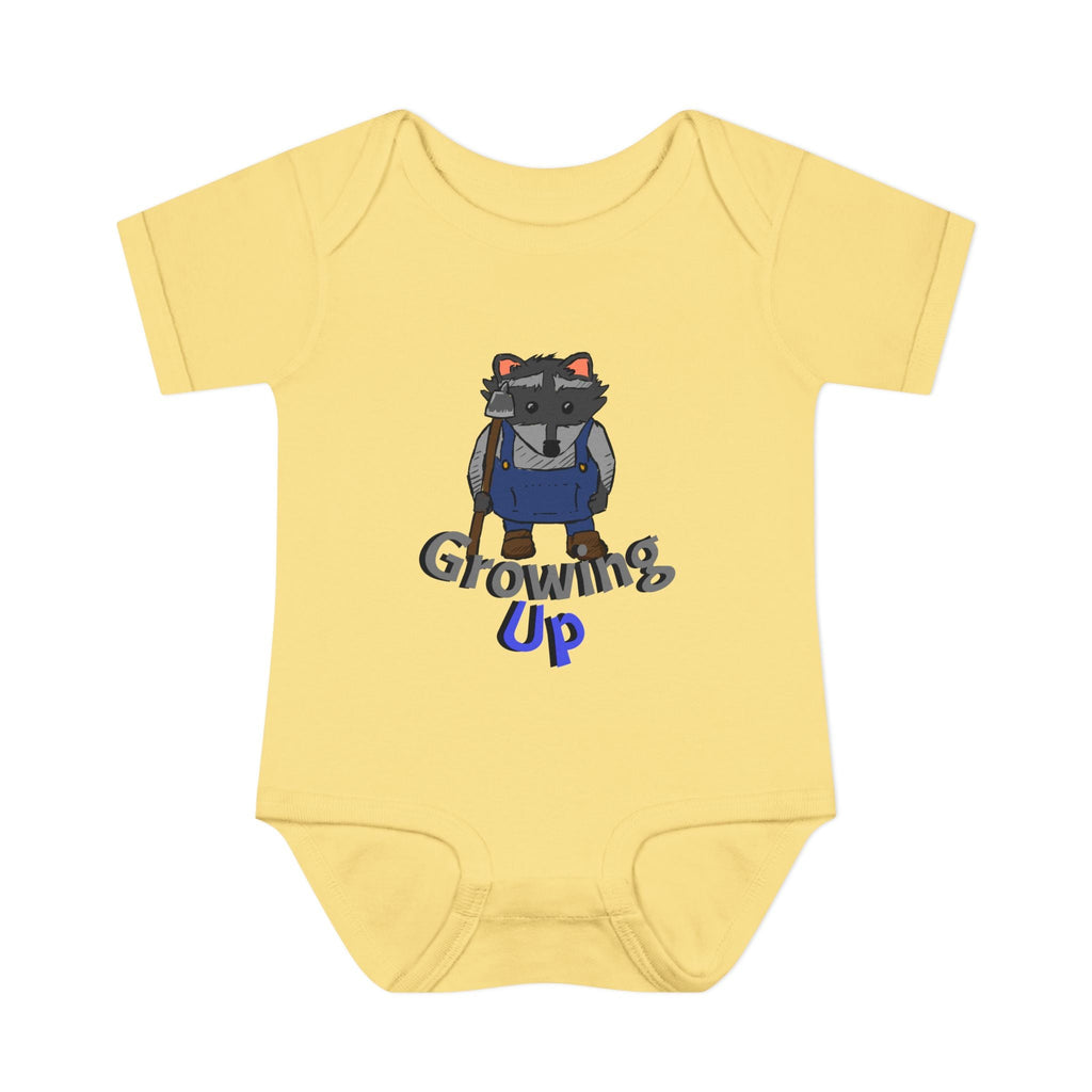Raccoon Cartoon 'Growing Up' Infant Bodysuit | Baby Onesie