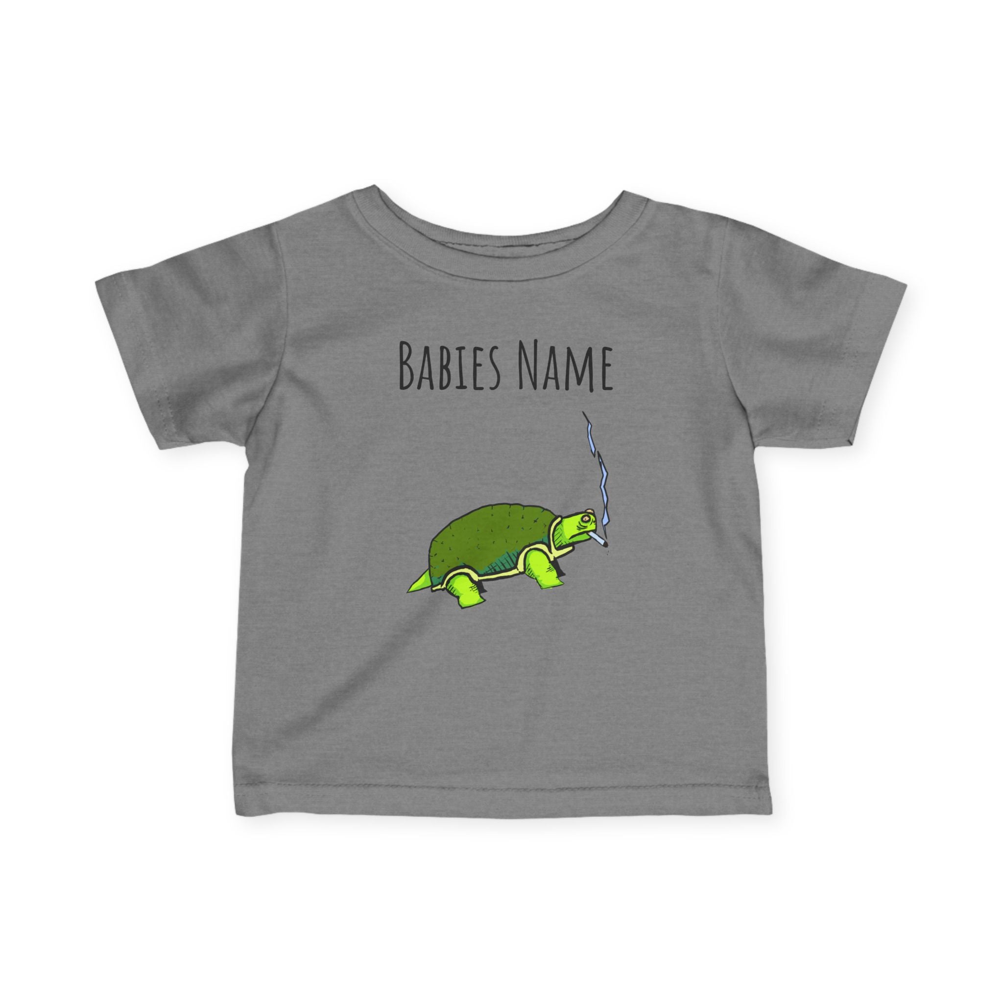 Smoking Turtle Infant Tee | Personalized Baby Name Shirt, Cute Reptile Design