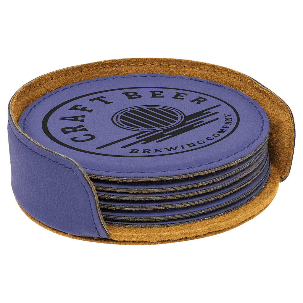 4" Dark Brown Round Laserable Leatherette 6-Coaster Set