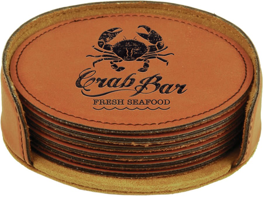 4" Dark Brown Round Laserable Leatherette 6-Coaster Set