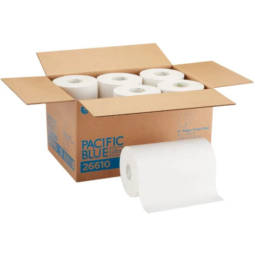 Georgia Pacific Professional Hardwound Paper Towel Roll, Nonperforated, 1-Ply, 9" x 400 ft, White, 6 Rolls/Carton (26610)