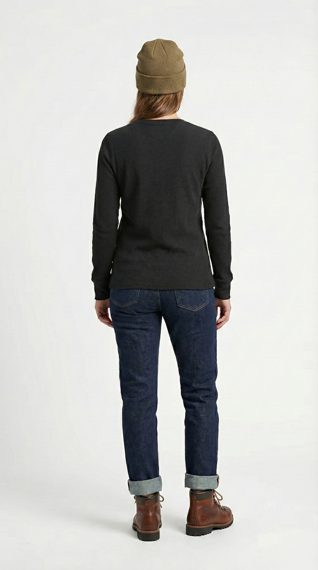 Heavyweight Waffle Knit Thermal Crewneck - Black (80% Cotton / 20% Poly)
