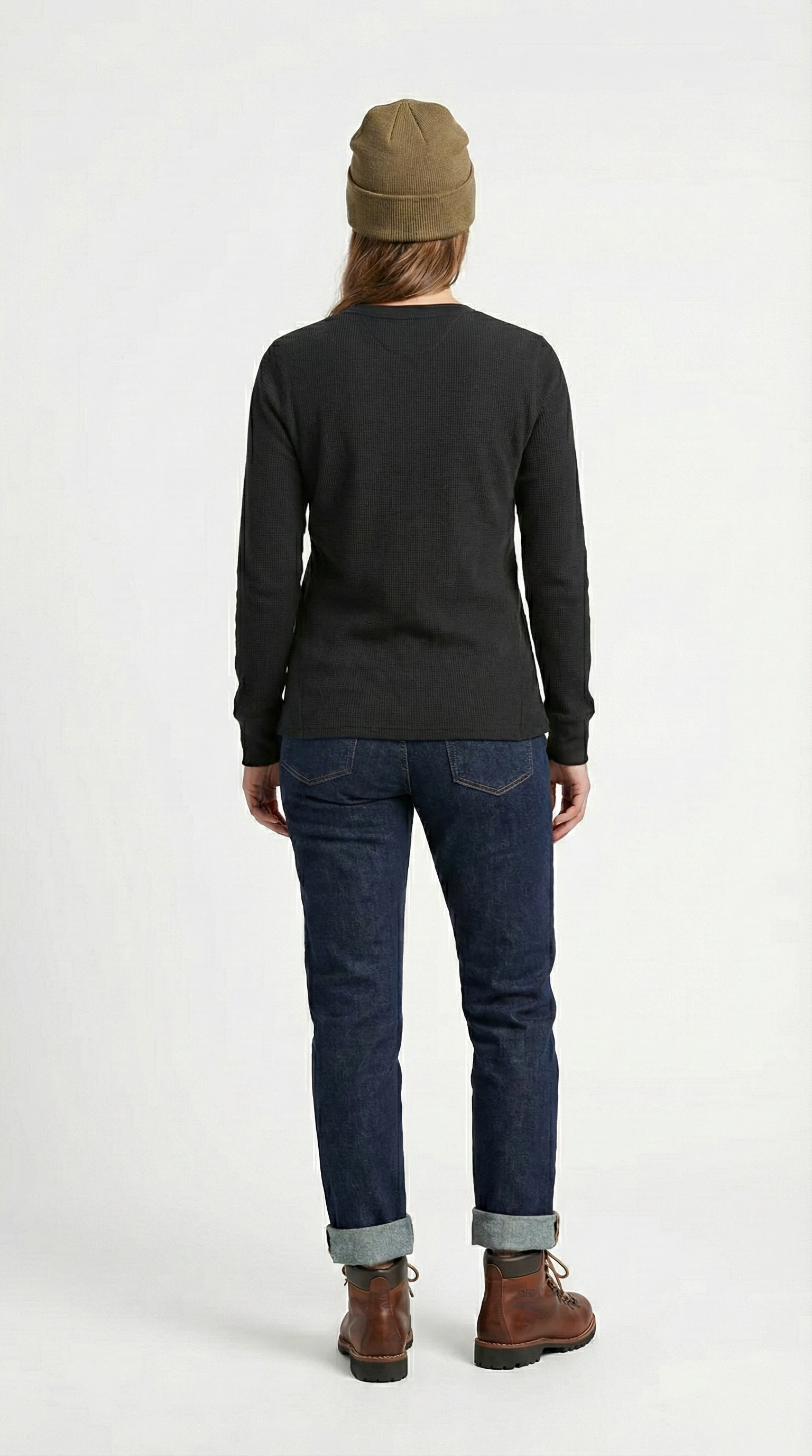 Heavyweight Waffle Knit Thermal Crewneck - Black (80% Cotton / 20% Poly)
