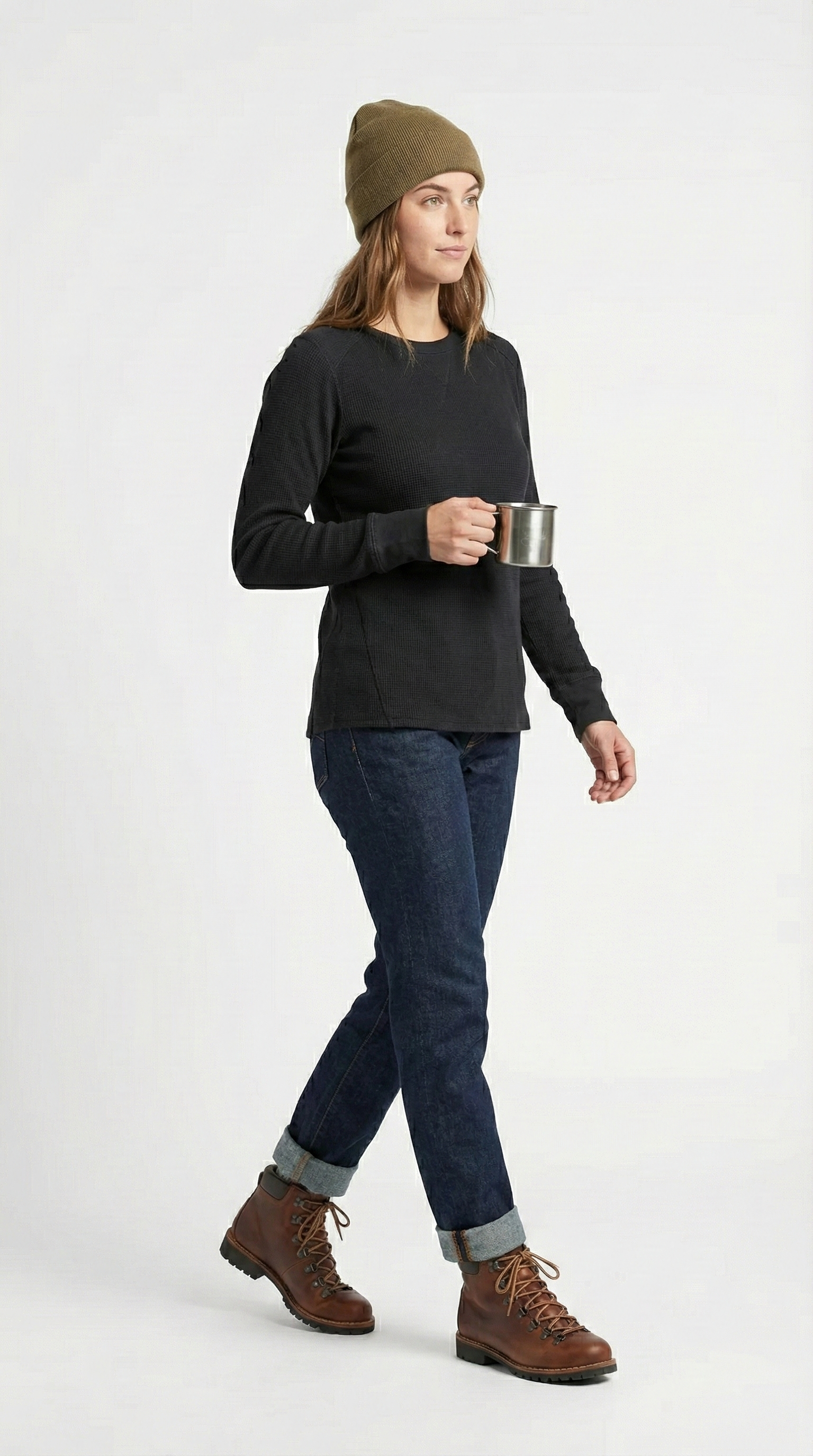 Heavyweight Waffle Knit Thermal Crewneck - Black (80% Cotton / 20% Poly)