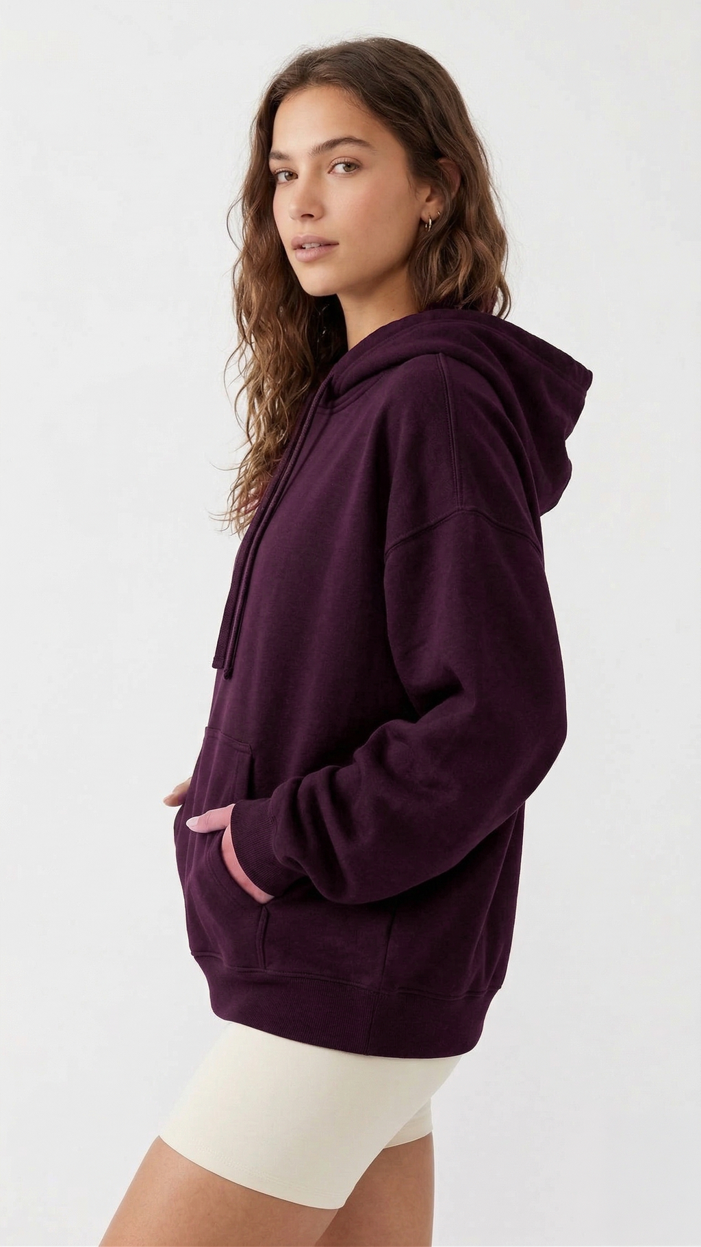 Unisex Deep Plum Oversized Cotton-Blend Hoodie