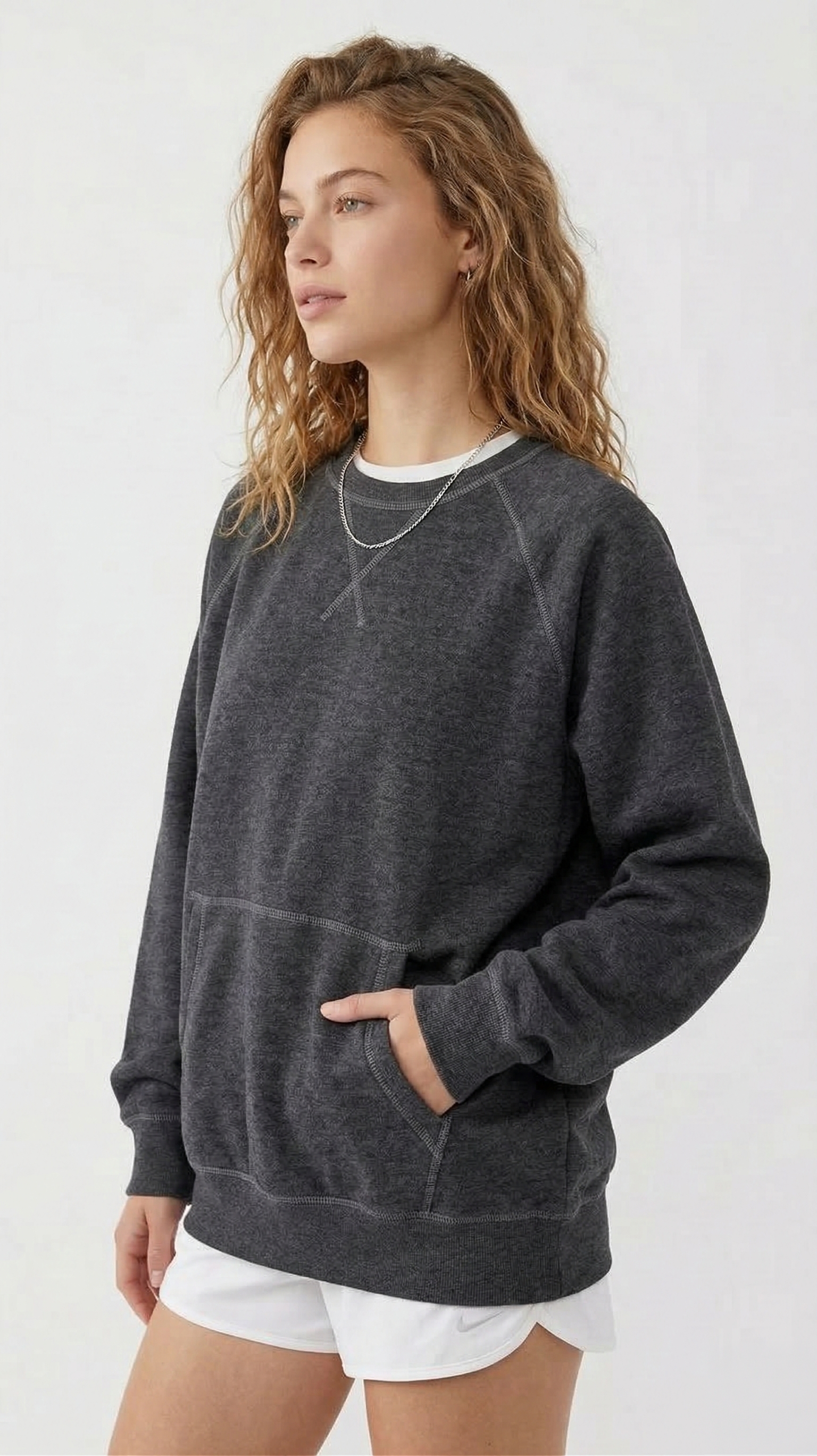 Oversized Raglan Pullover Sweatshirt – Dark Heather Grey