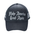 Gothic Dark MAGA Trump Cap – Black, Gothic Embroidery, Never Surrender Side, Flag & Trump Back