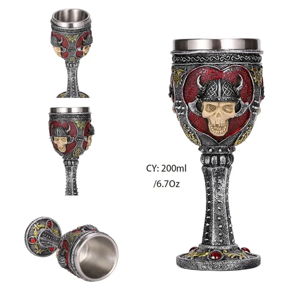 DecorBites™ Dragon Skull Goblet: Gothic Resin Stainless Steel Wine Glass for Cocktail Bar Party