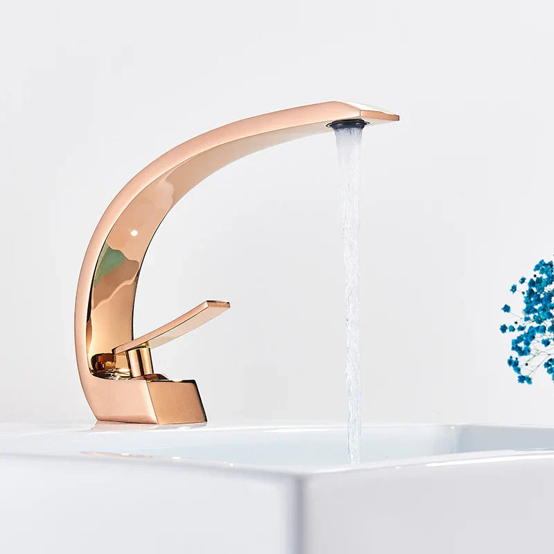 DecorBites™ Gold Basin Faucet: Deck Mount Black Chrome Mixer for Bathroom Washbasin