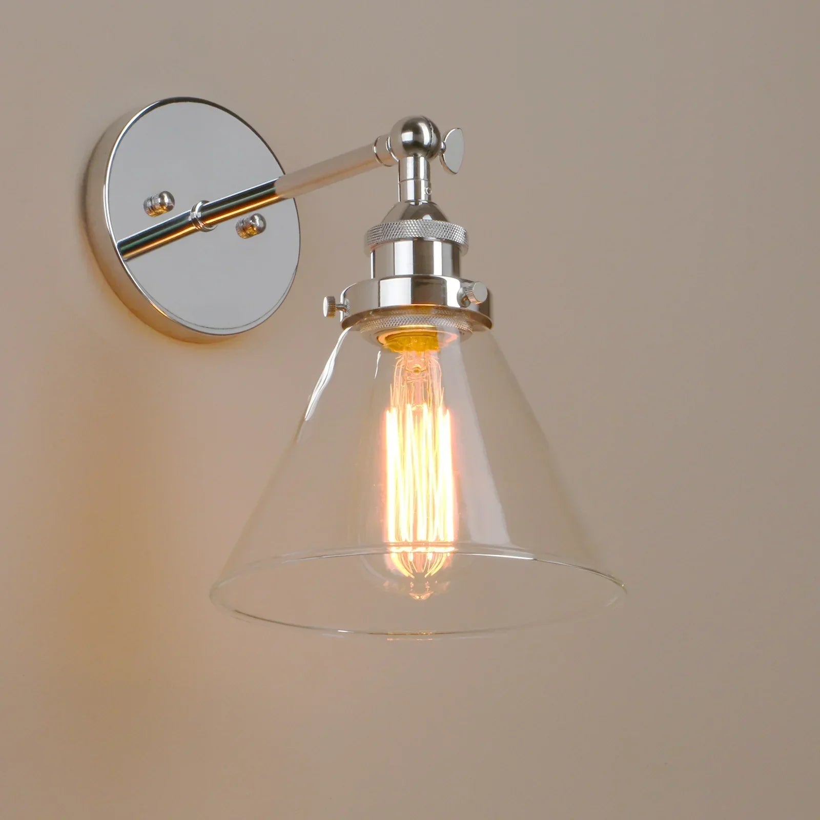DecorBites™ Funnel Glass Shade Wall Sconce Light Fixture - Modern Metal Lamp for Bedroom, Bathroom