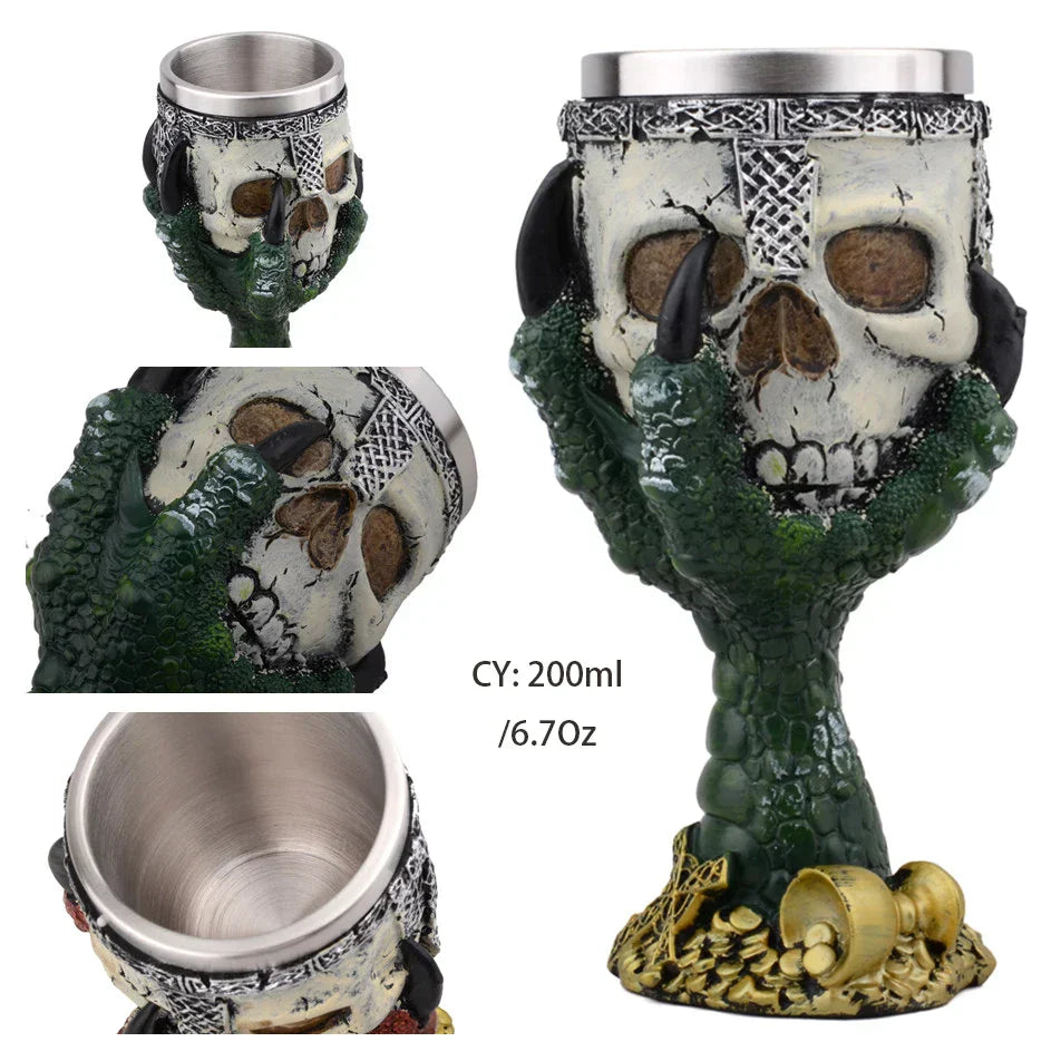 DecorBites™ Dragon Skull Goblet: Gothic Resin Stainless Steel Wine Glass for Cocktail Bar Party