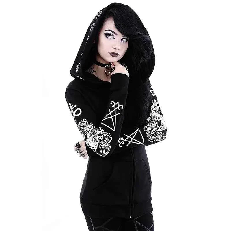 Irregular Black Punk Sweatshirt | Sheep Head Moon Print | MUNSIEUR
